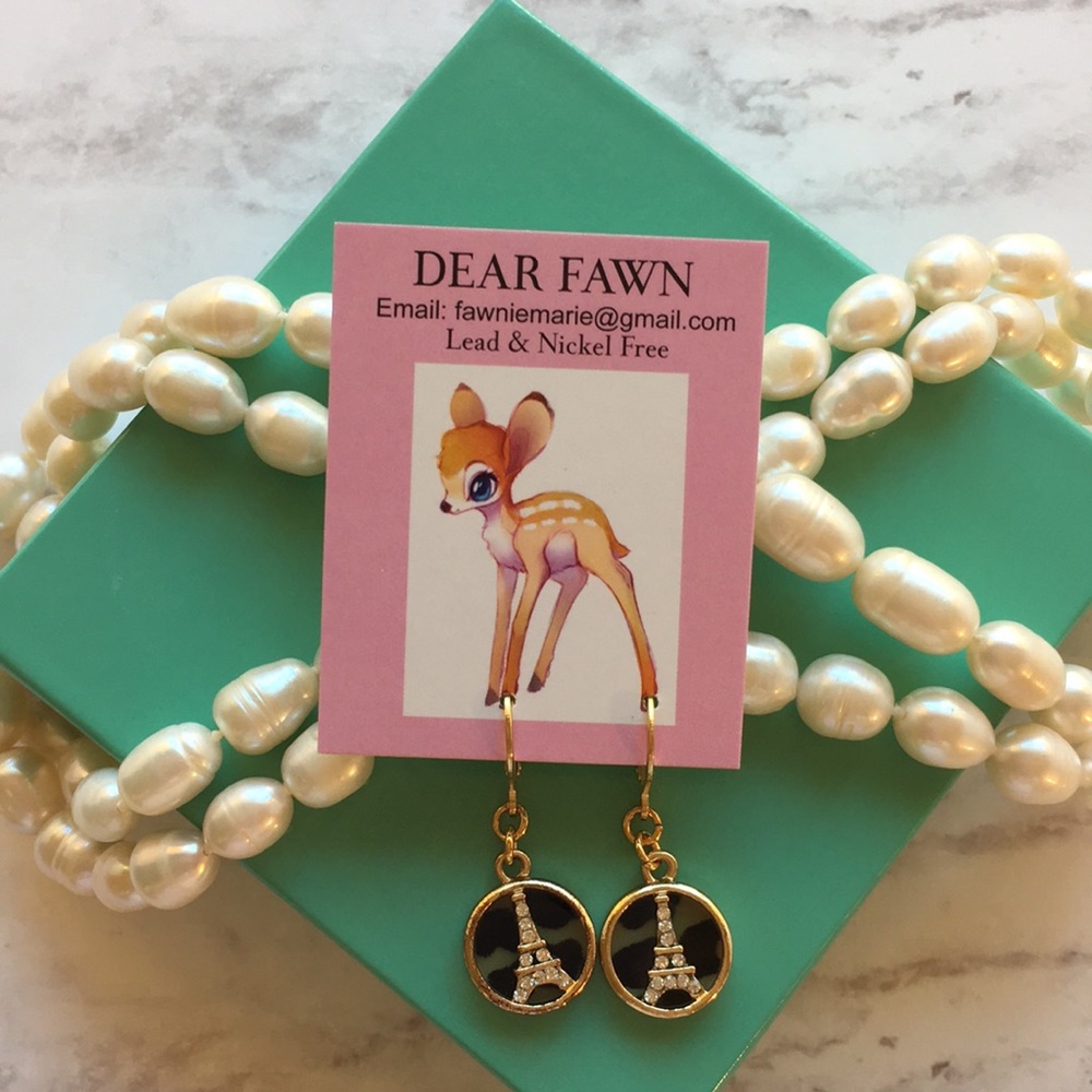 Paris Eiffel Tower Gold Earrings. Lead & Nickel Free